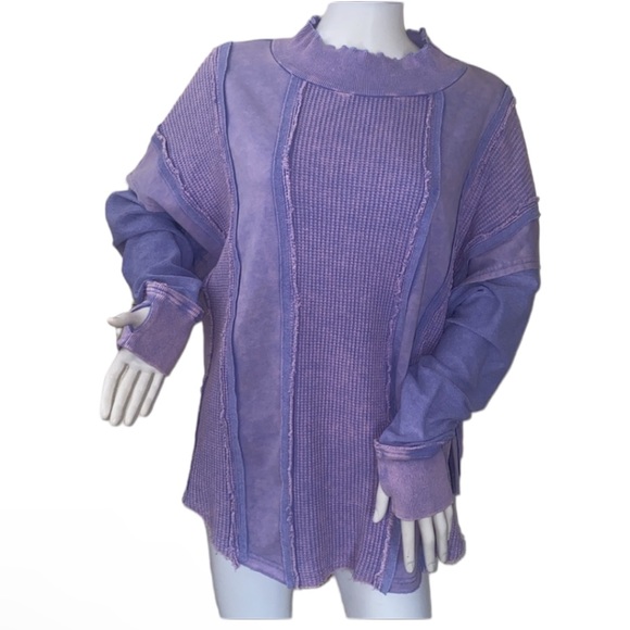 Periwinkle Washed Mixed Fabrics/Long Sleeve Pullover Top /thumbholes/ tunic NWT - Picture 9 of 15